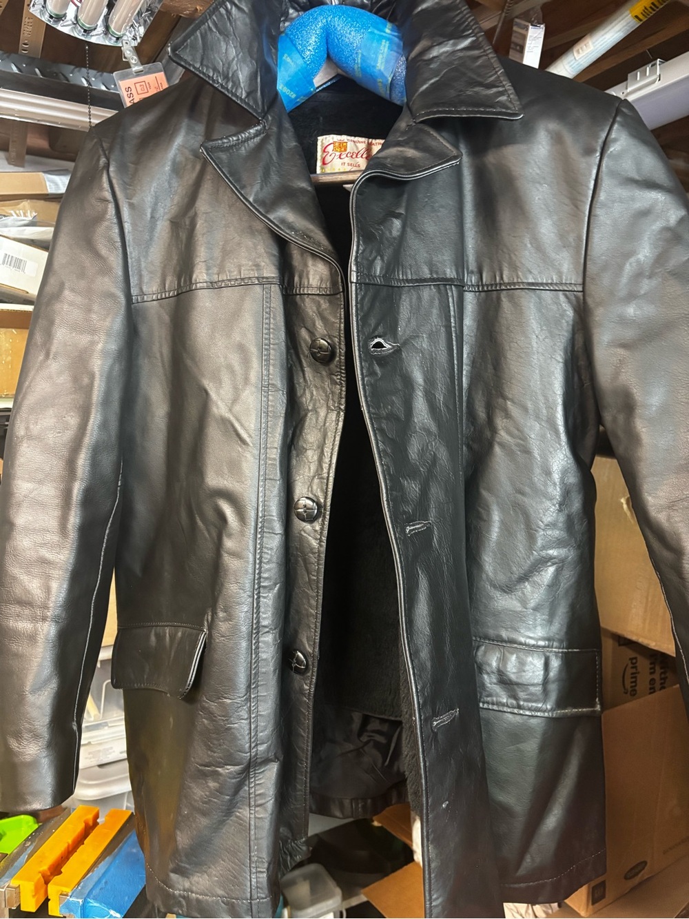 Vintage Black Leather Button-Front Jacket by Excelled Size 46 Made in USA